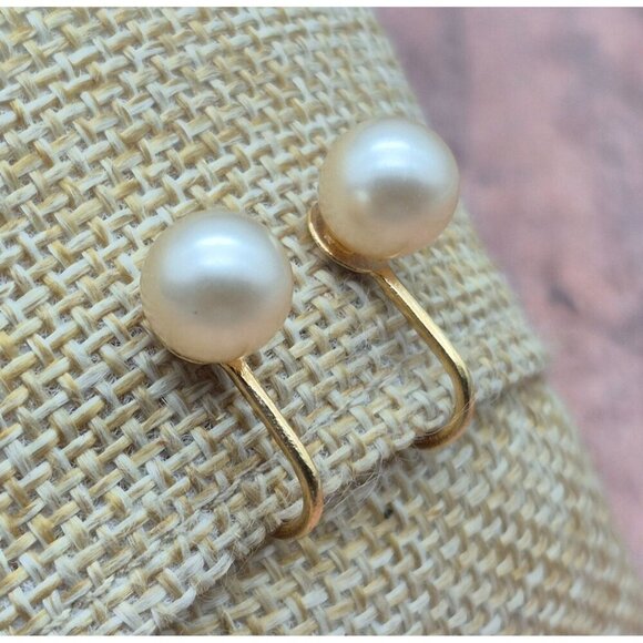 Lot 3 Minimalist Clip On Earrings Pearl Amber Crystal Gold Tone Vintage Signed - Picture 10 of 12